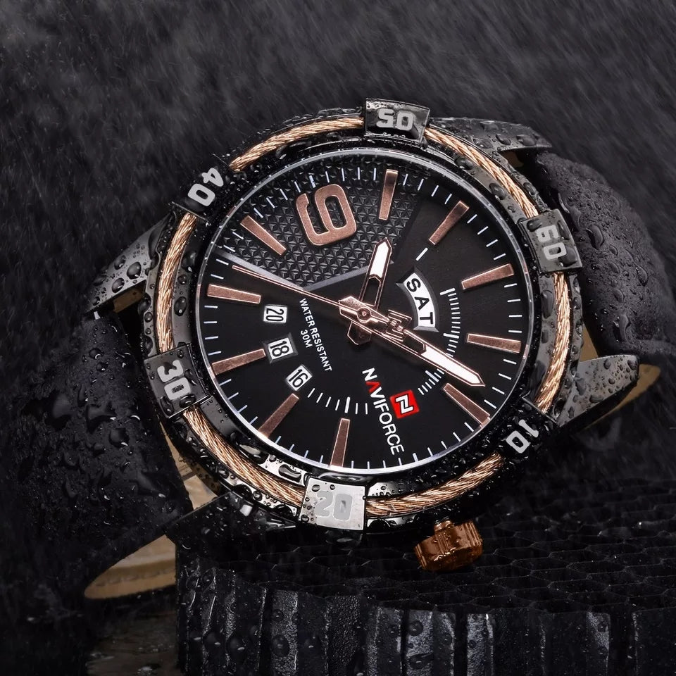 Naviforce 9117 Fozi Men Leather Watch - Black