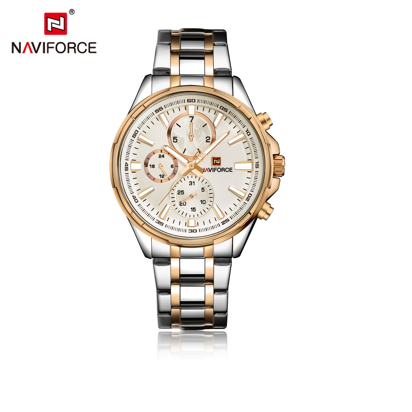 Naviforce 9089s Tourbillion Business Men Watch - Silver RoseGold