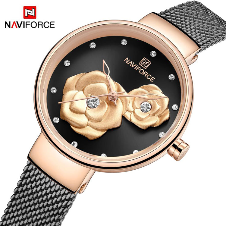 Naviforce 5013 Venice Floral Women Watch - Black