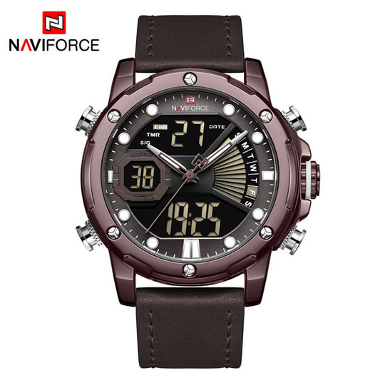 Naviforce 9172 Reisha Men Leather Watch - Coffee Brown