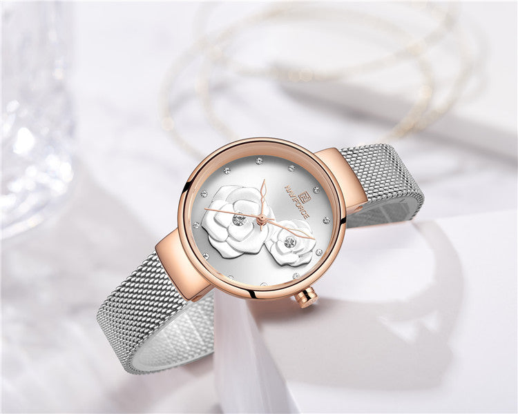 Naviforce 5013 Venice Floral Women Watch - Silver