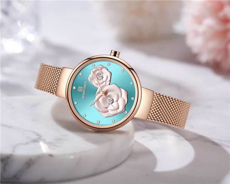 Naviforce 5013 Venice Floral Women Watch - Gold