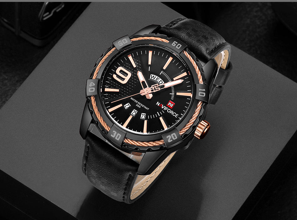 Naviforce 9117 Fozi Men Leather Watch - Black