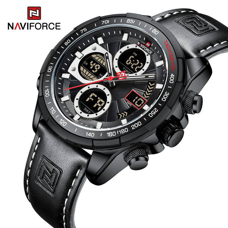 Naviforce 9197 Electron Men Leather Watch - Black