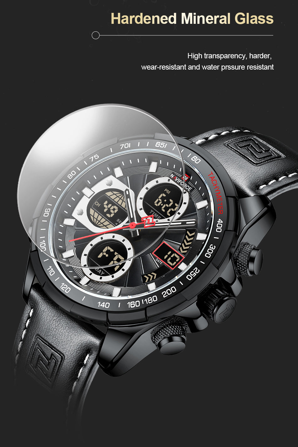 Naviforce 9197 Electron Men Leather Watch - Black