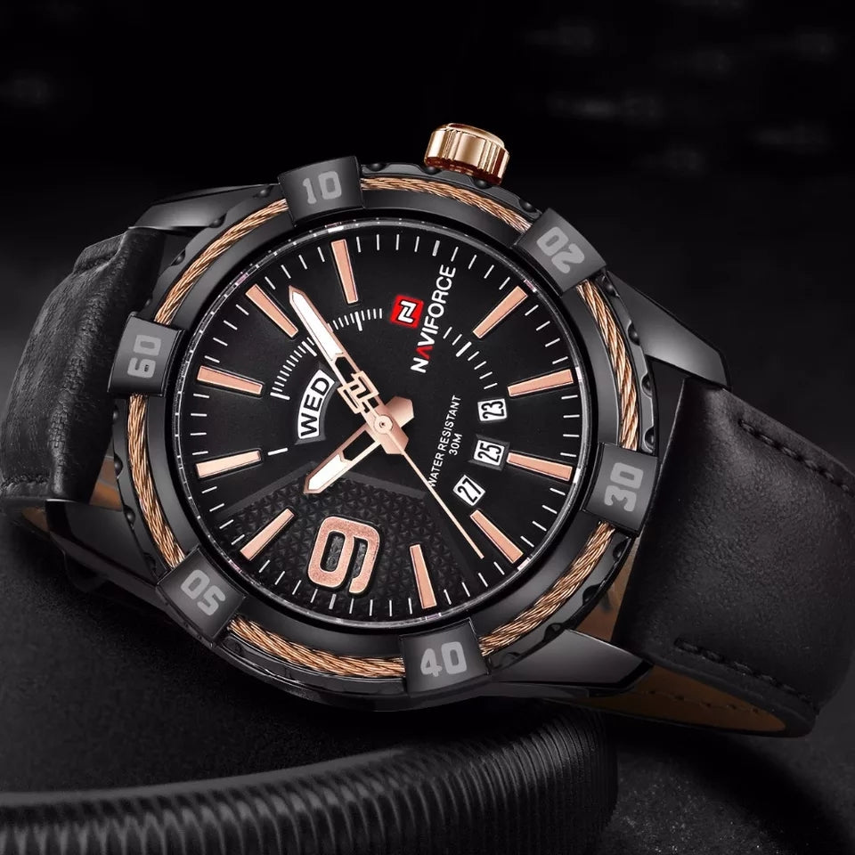 Naviforce 9117 Fozi Men Leather Watch - Black