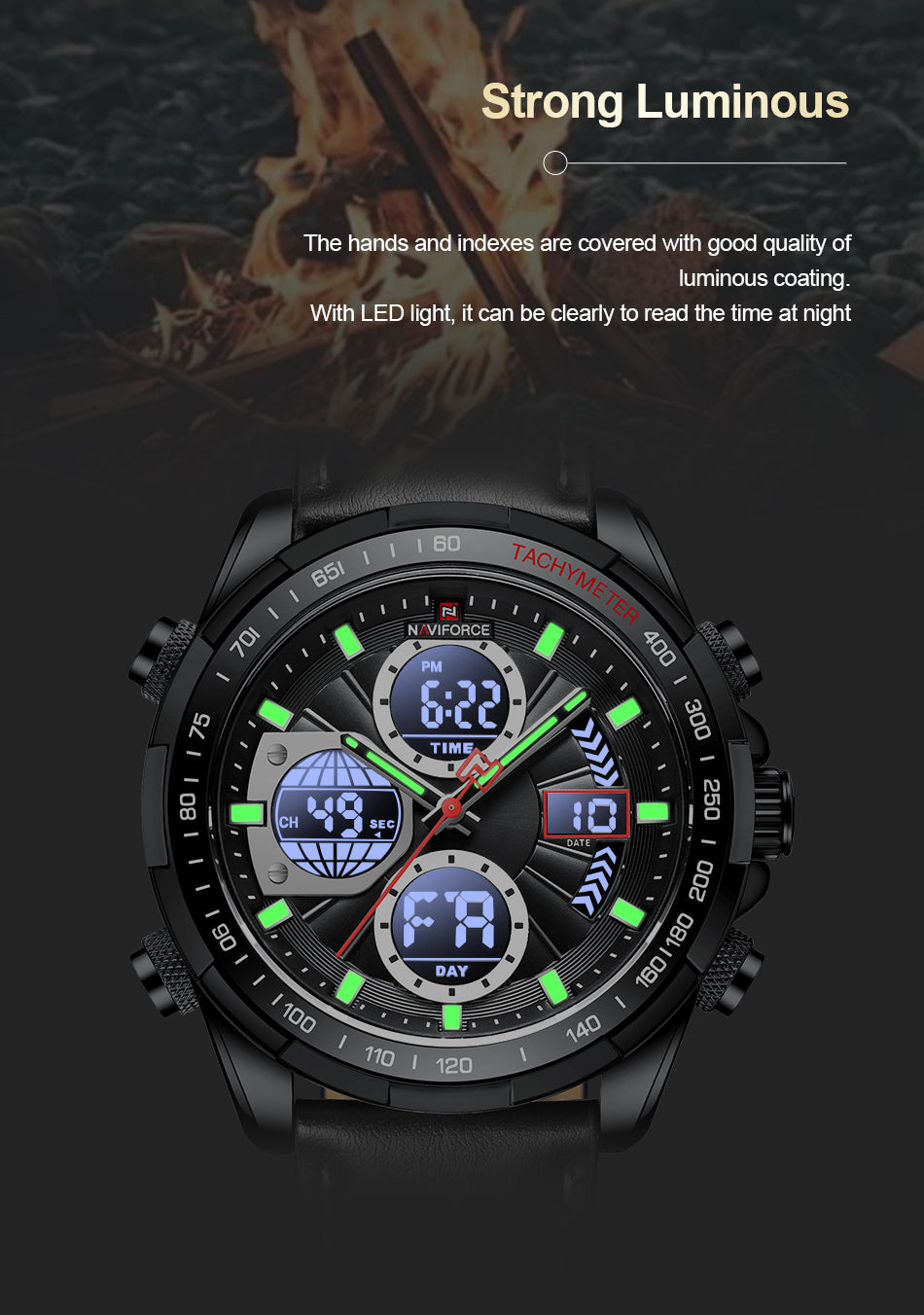 Naviforce 9197 Electron Men Leather Watch - Black