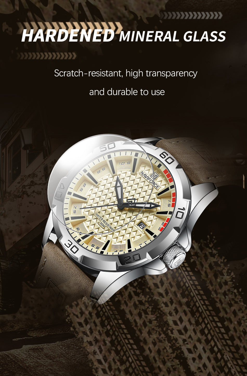 Naviforce 8023 Rotary Men Leather Watch - Brown