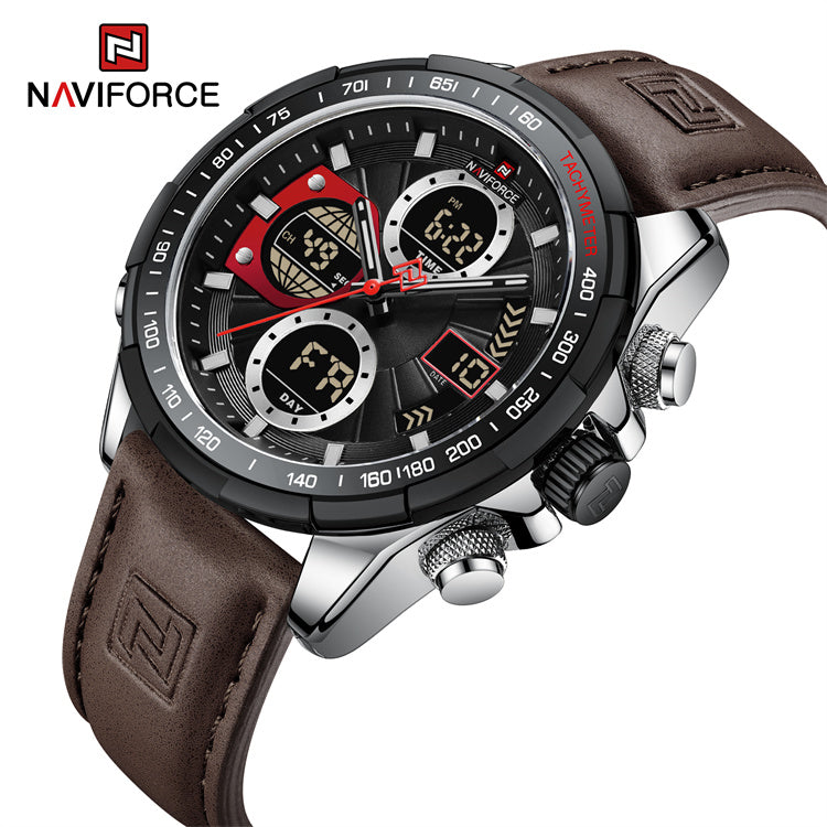Naviforce 9197 Electron Men Leather Watch - Coffee Brown