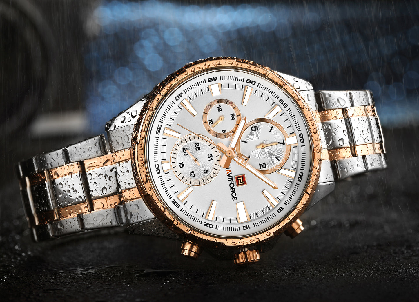 Naviforce 9089s Tourbillion Business Men Watch - Silver RoseGold