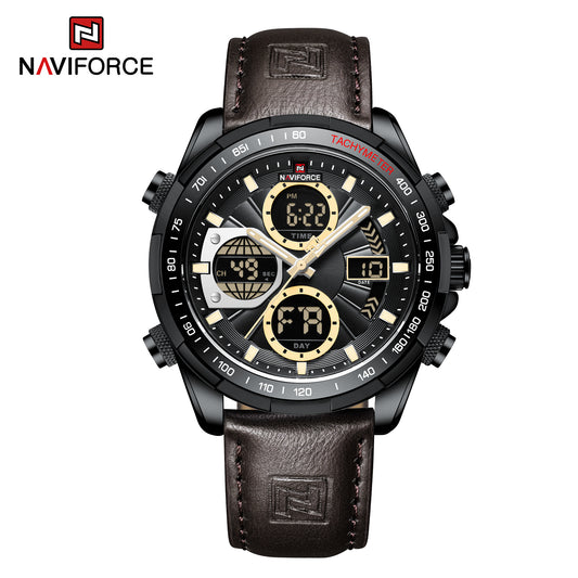 Naviforce 9197 Electron Men Leather Watch - Dark Brown