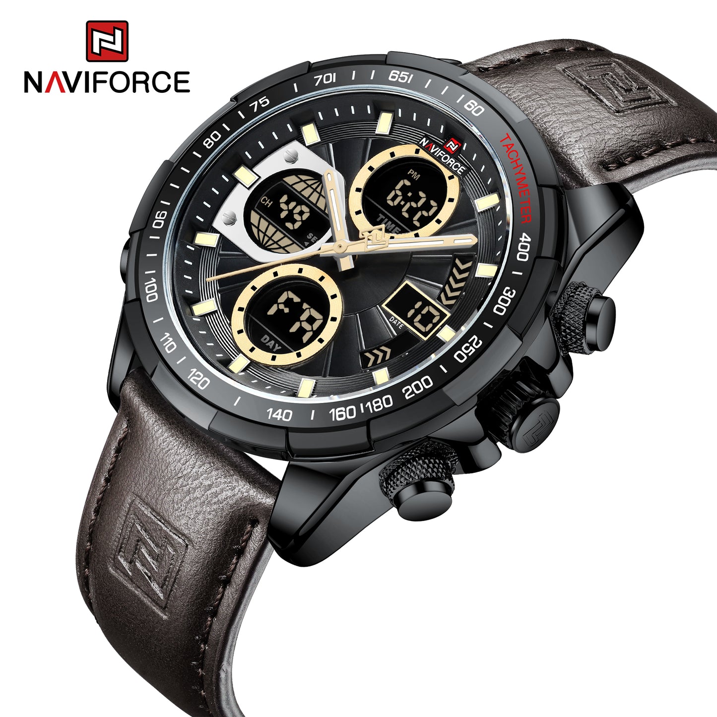 Naviforce 9197 Electron Men Leather Watch - Dark Brown