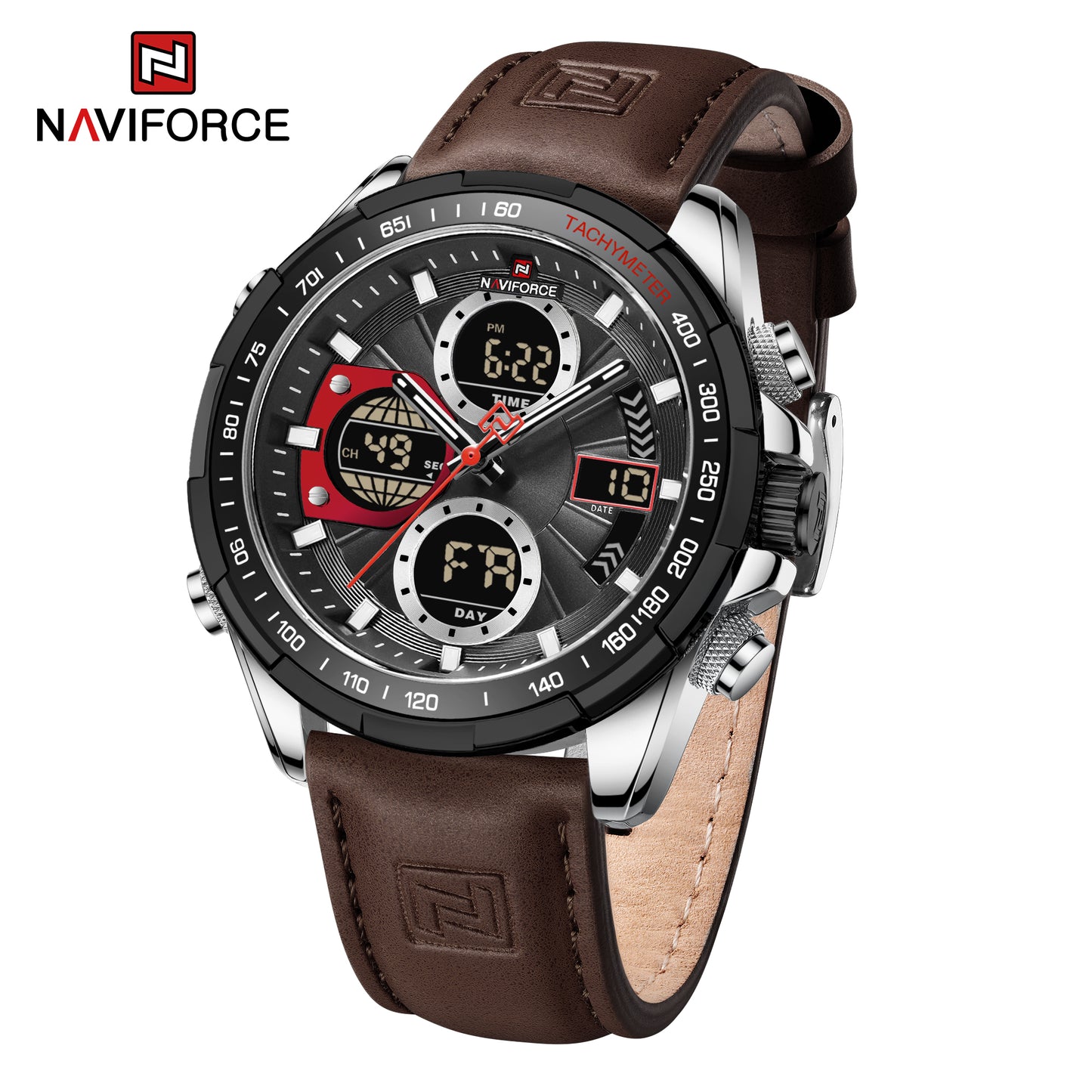 Naviforce 9197 Electron Men Leather Watch - Coffee Brown