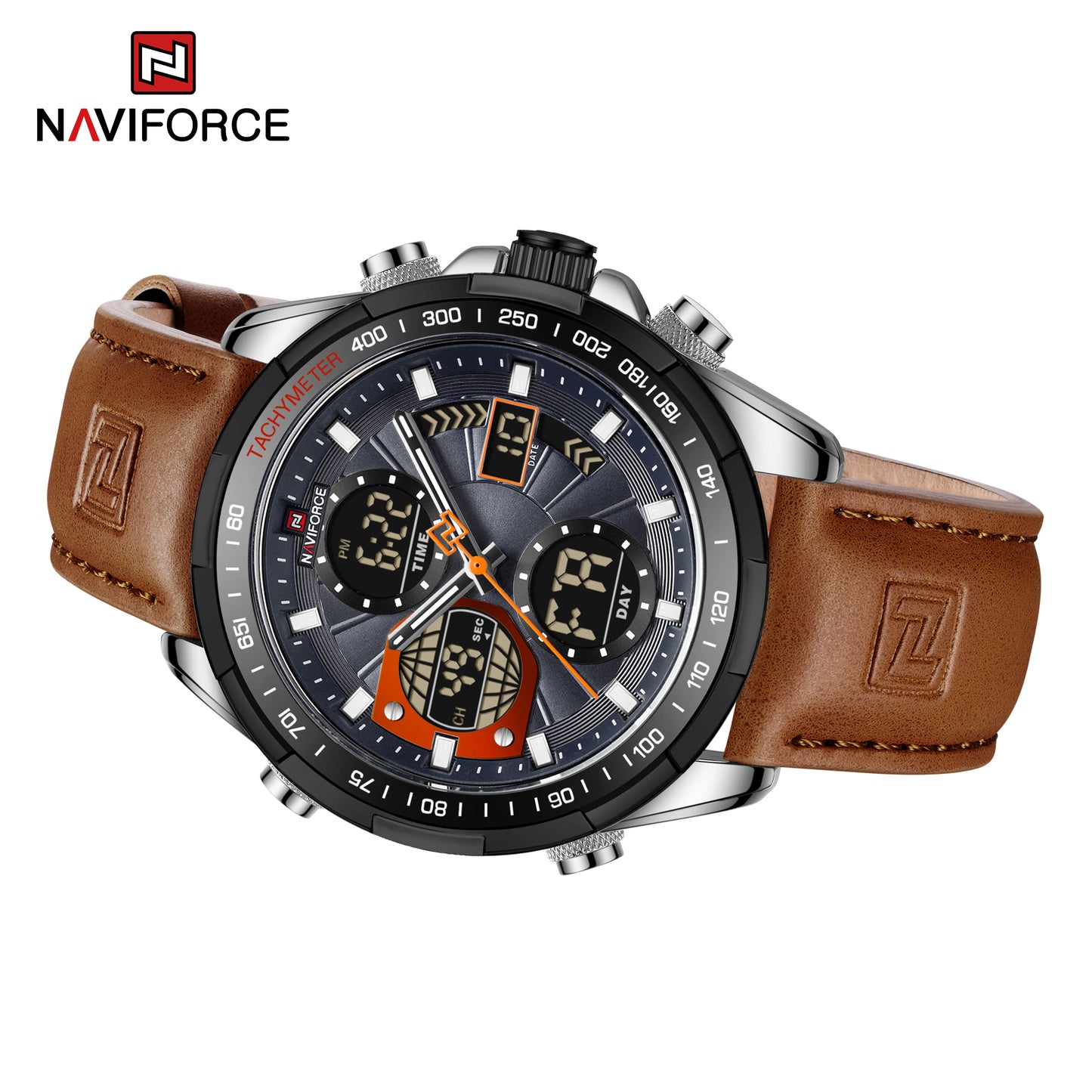 Naviforce 9197 Electron Men Leather Watch - Brown