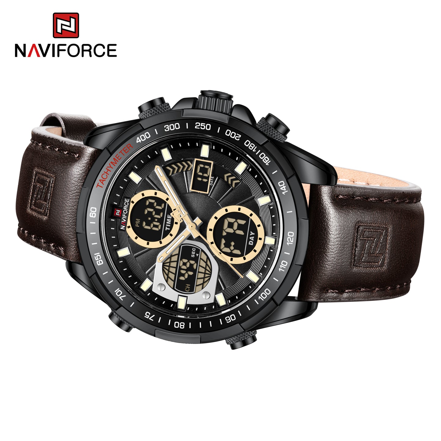 Naviforce 9197 Electron Men Leather Watch - Dark Brown
