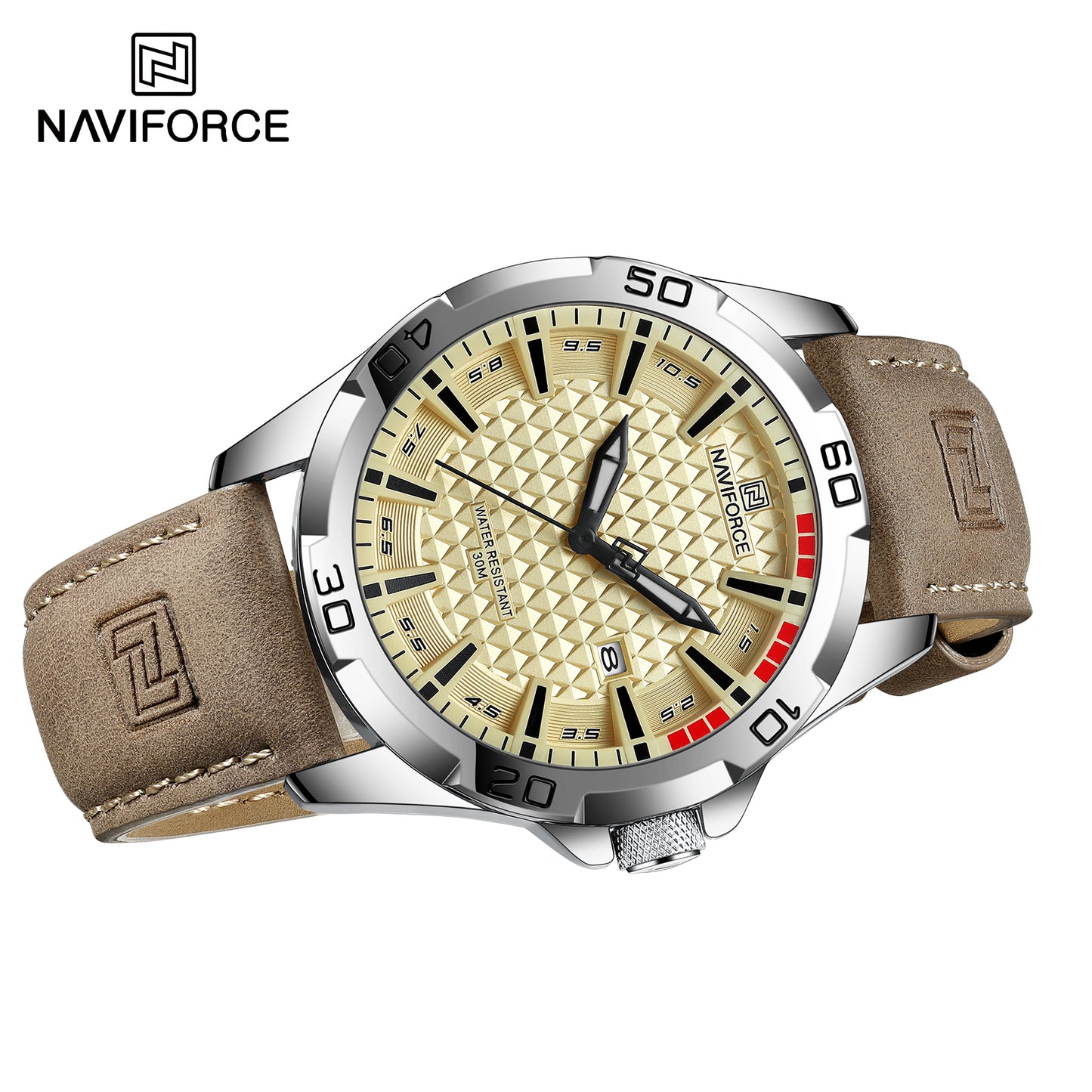Naviforce 8023 Rotary Men Leather Watch - Brown