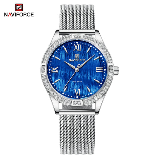 Naviforce 5028 Vintage Women Watch - Silver Blue