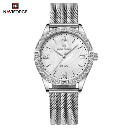 Naviforce 5028 Vintage Women Watch - Silver
