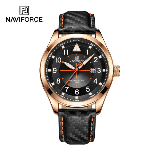 Naviforce 8022 Randy Men Leather Watch - Black Gold